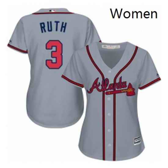 Womens Majestic Atlanta Braves 3 Babe Ruth Replica Grey Road Cool Base MLB Jersey